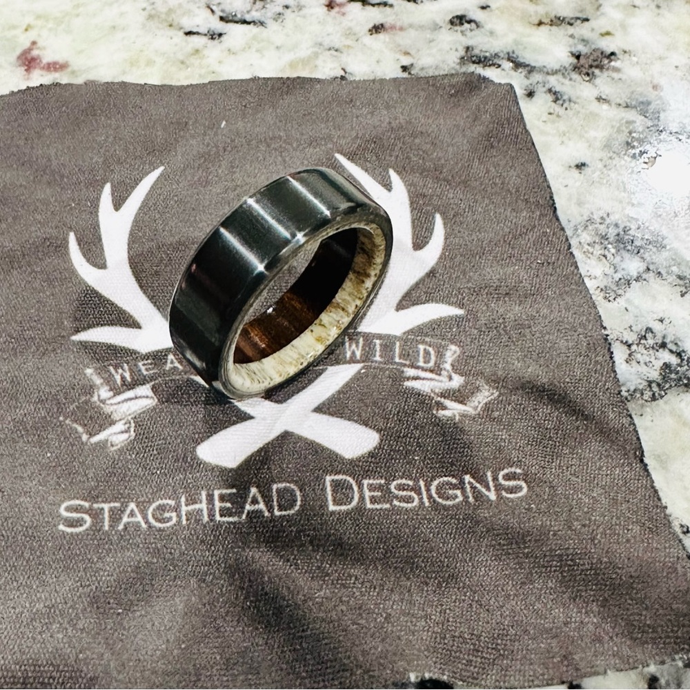 Custom Men’s Ring / Fire Treated Black Zirconium w/Ironwood & Antler Lining
